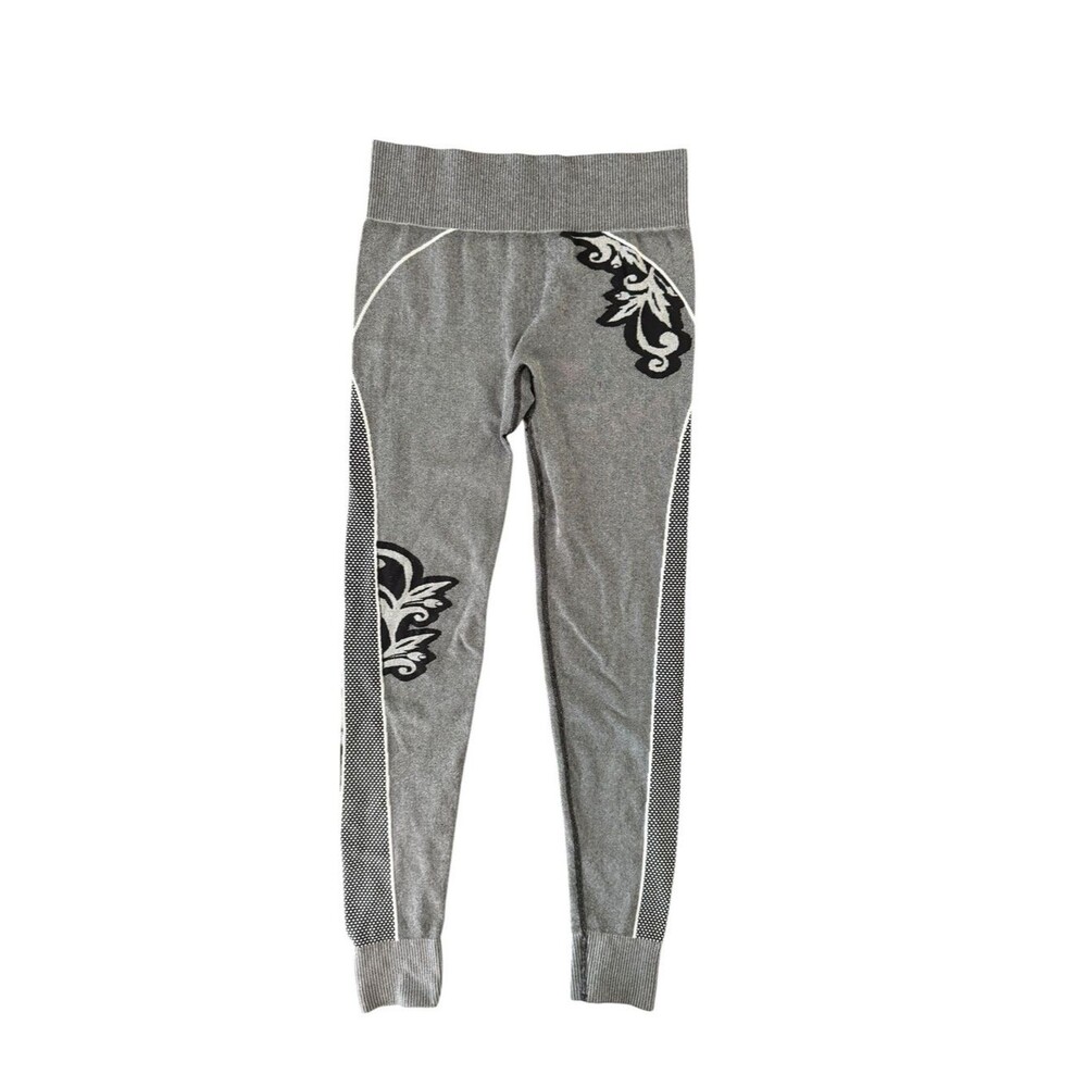 Athleta Medium Seamless Athletic Leggings Gray Marled Jacquard Gym Yoga Ankle